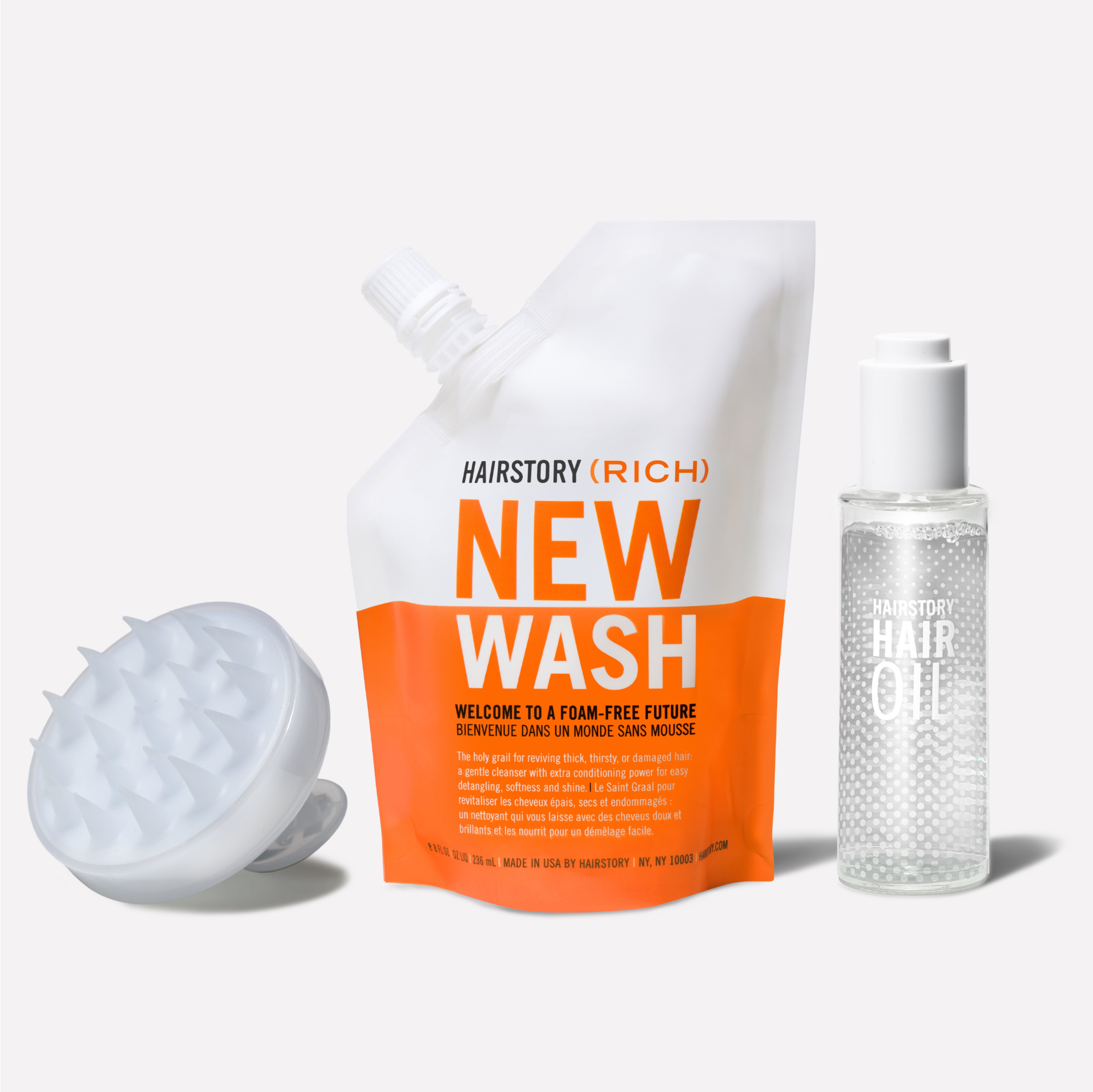 Massaging Scalp Brush, New Wash Original and Hair Oil