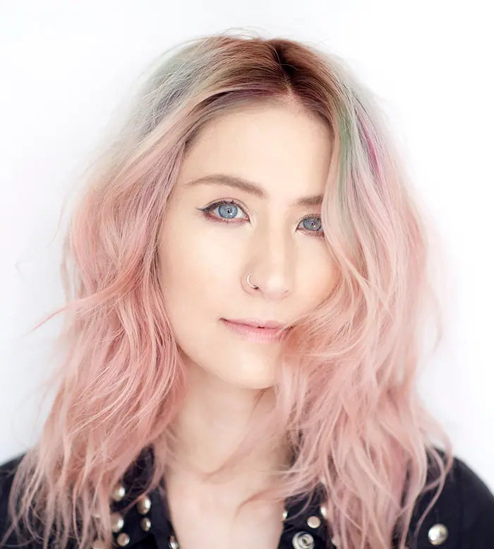 women, pink styled hair