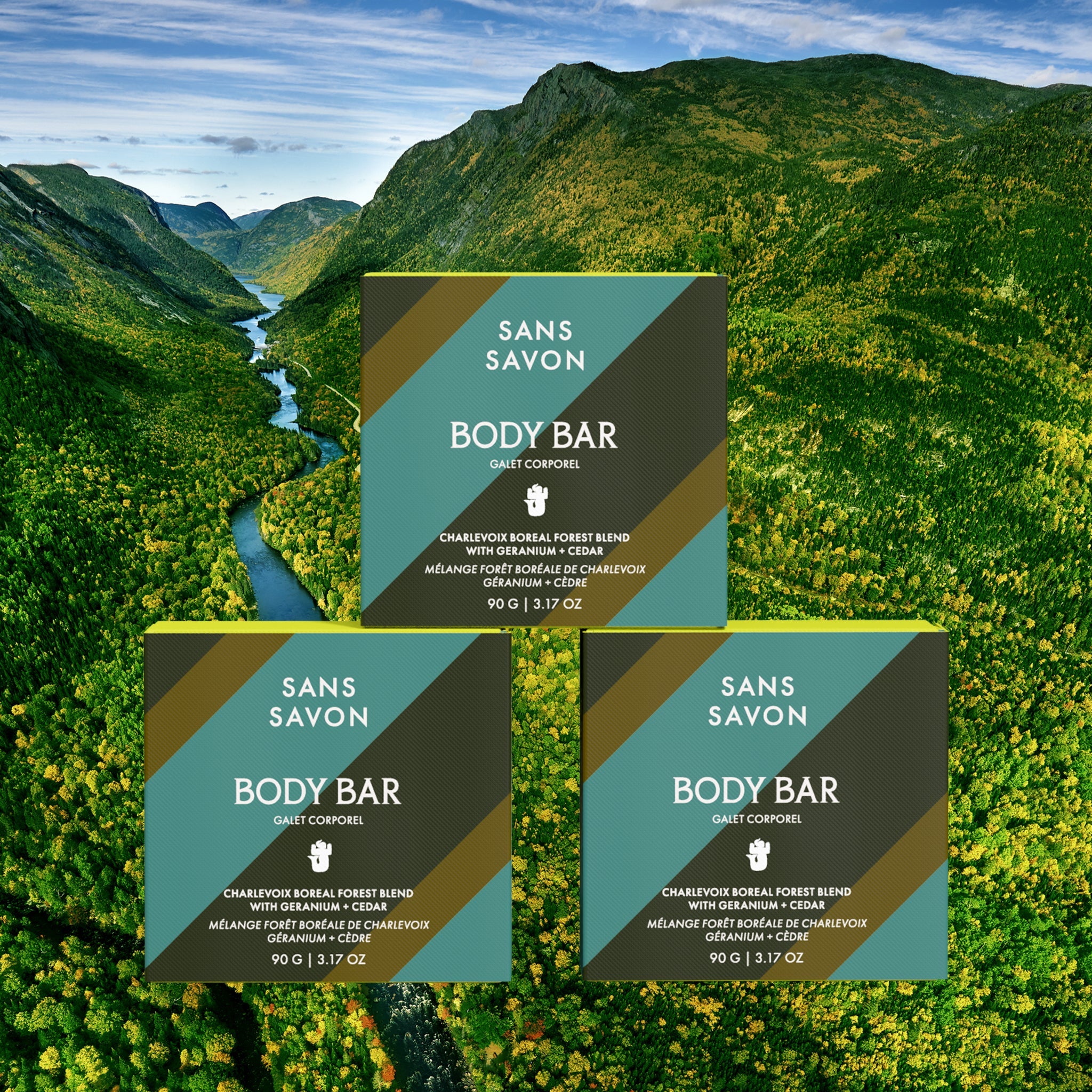 Sans Savon Body Bar 3-pack Charlevoix Boreal Forest Blend